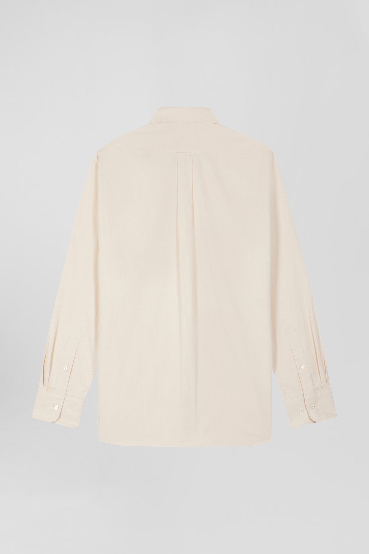 Regular Plain Beige Cotton Twill Shirt with Button-Down Collar_H24CHECL0015_BEC2_05