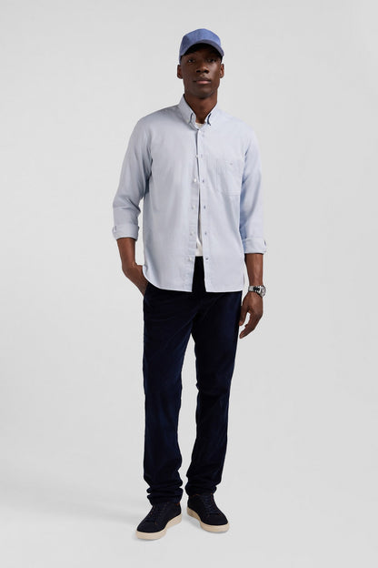 Regular Plain Sky Blue Cotton Twill Shirt With Button-Down Collar_02