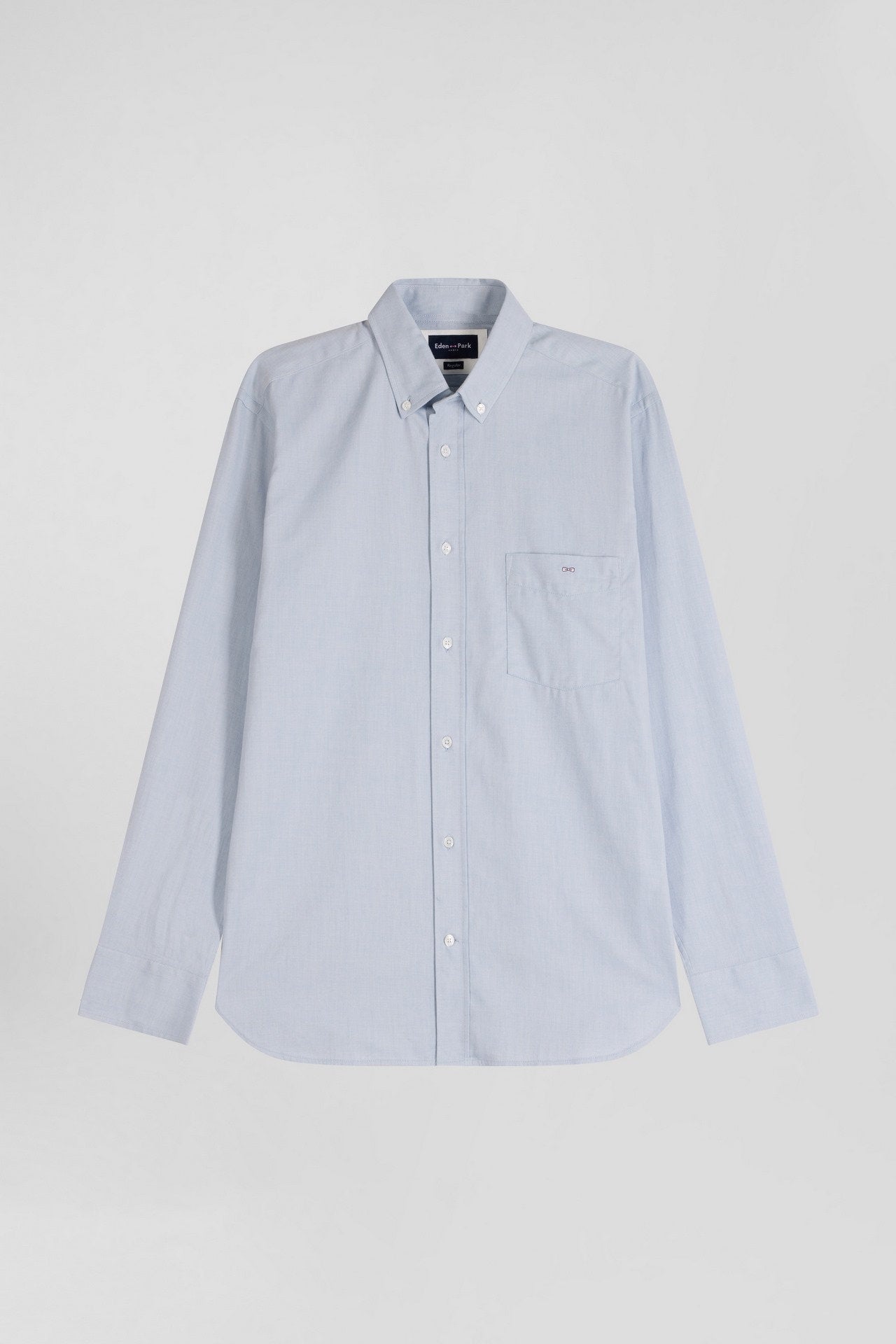 Regular Plain Sky Blue Cotton Twill Shirt with Button-Down Collar_H24CHECL0015_BLC25_02