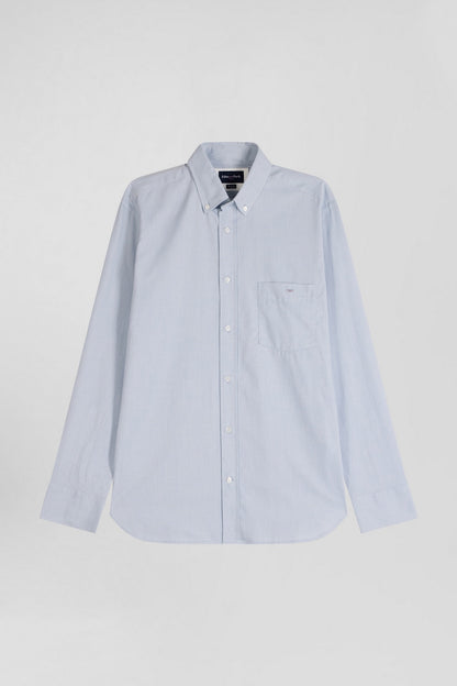 Regular Plain Sky Blue Cotton Twill Shirt with Button-Down Collar_H24CHECL0015_BLC25_02