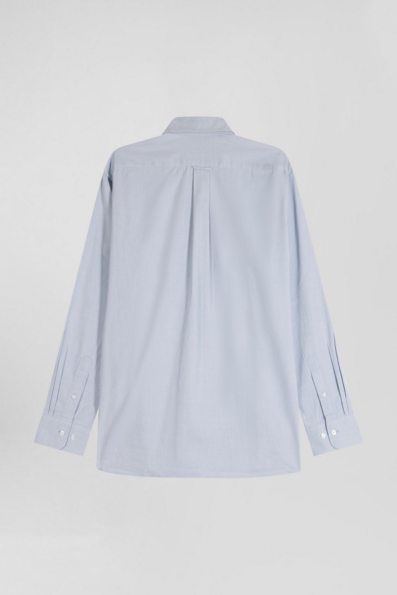 Regular Plain Sky Blue Cotton Twill Shirt With Button-Down Collar_05