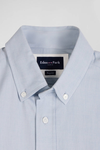 Regular Plain Sky Blue Cotton Twill Shirt With Button-Down Collar_06