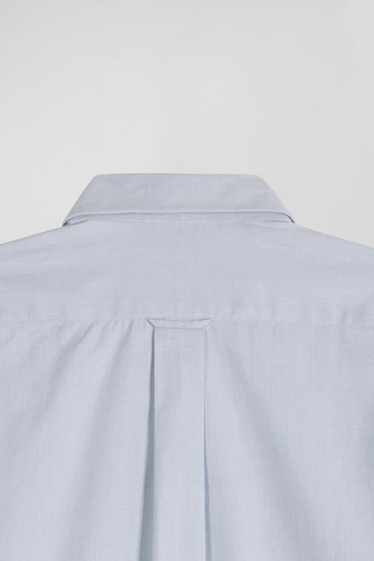 Regular Plain Sky Blue Cotton Twill Shirt With Button-Down Collar_08