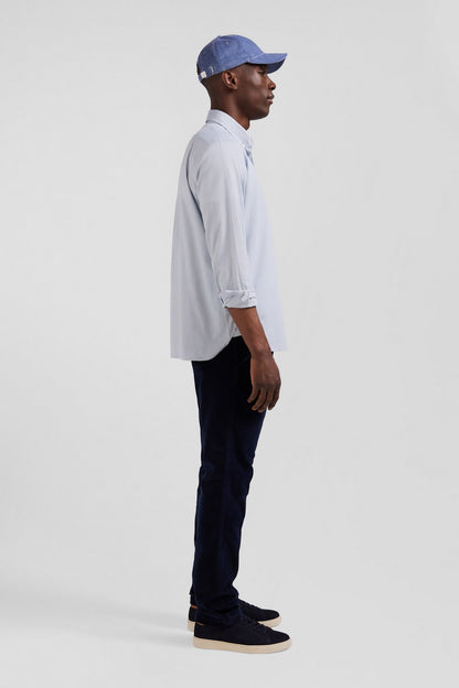 Regular Plain Sky Blue Cotton Twill Shirt With Button-Down Collar_10