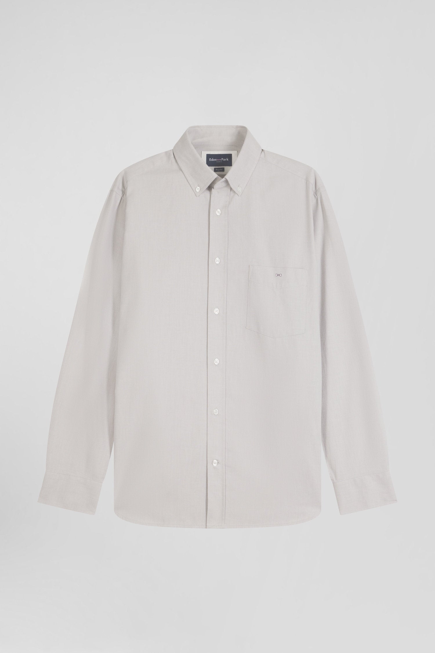 Regular Plain Grey Cotton Twill Shirt with Button-Down Collar_H24CHECL0015_GRM5_03