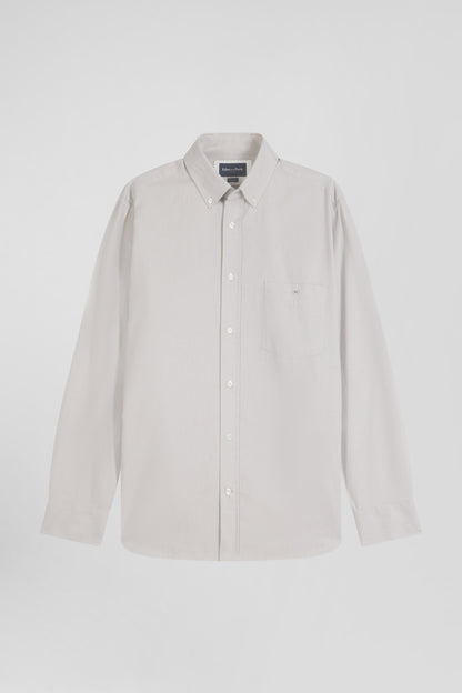 Regular Plain Grey Cotton Twill Shirt with Button-Down Collar_H24CHECL0015_GRM5_03