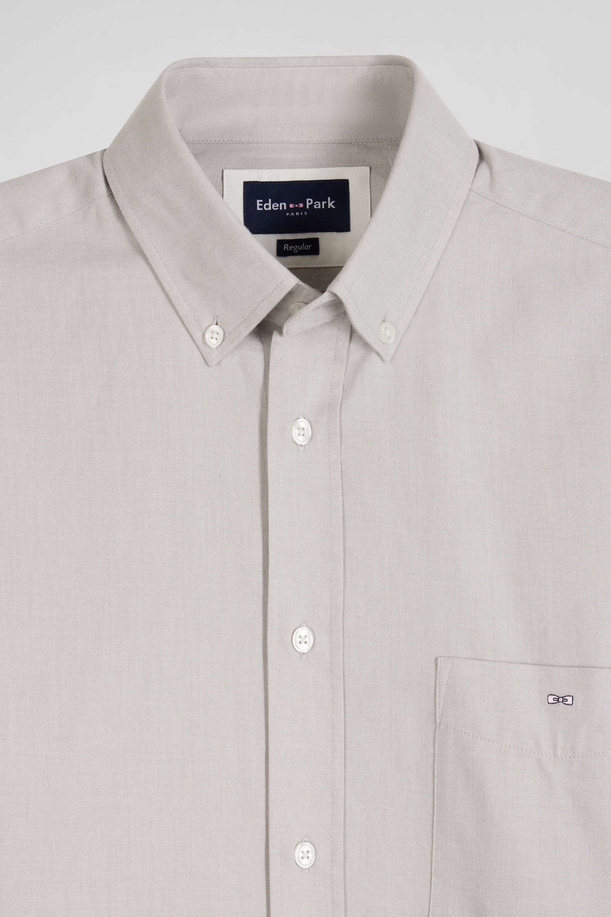 Regular Plain Grey Cotton Twill Shirt With Button-Down Collar_06