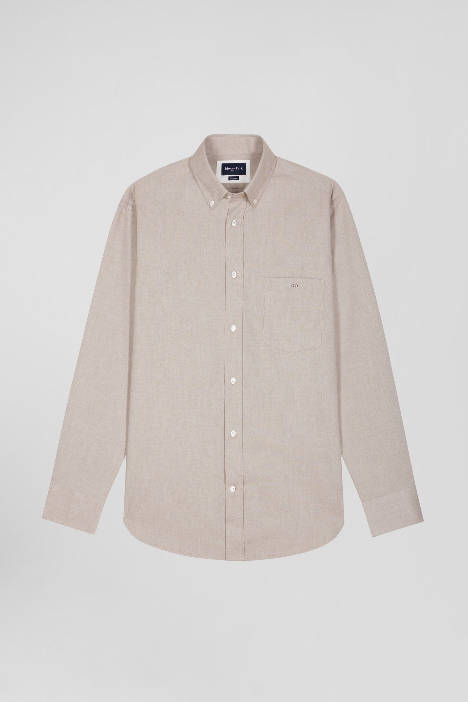 Regular Plain Brown Cotton Twill Shirt With Button-Down Collar_04