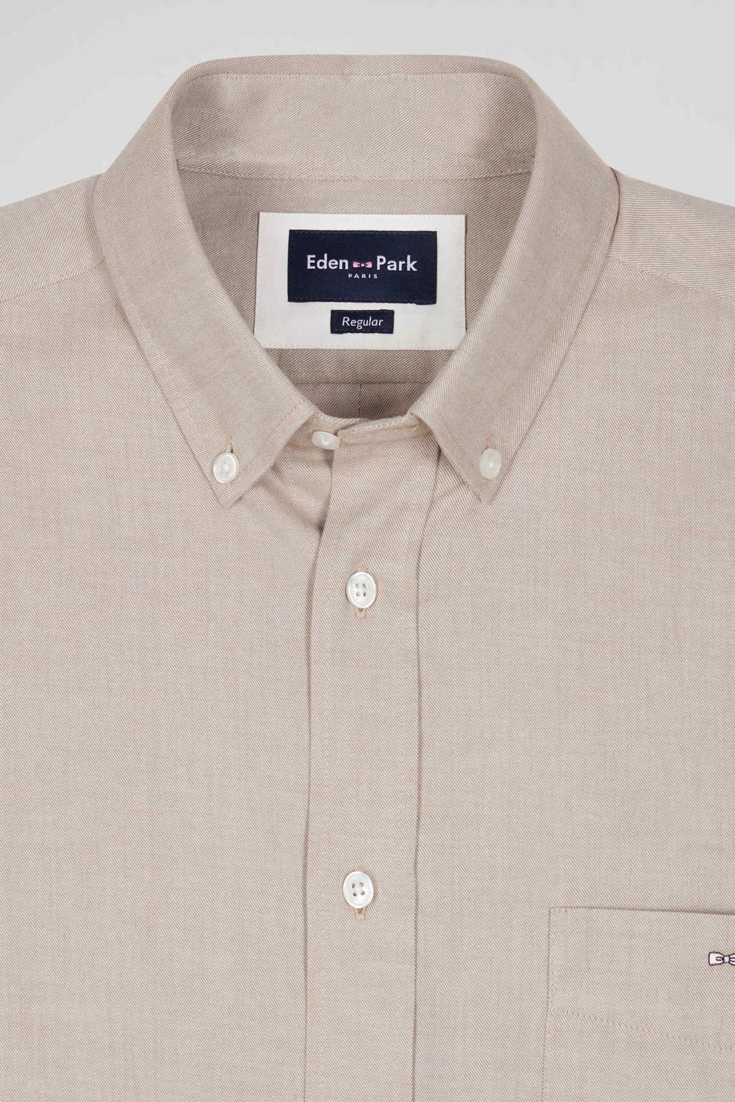 Regular Plain Brown Cotton Twill Shirt With Button-Down Collar_06