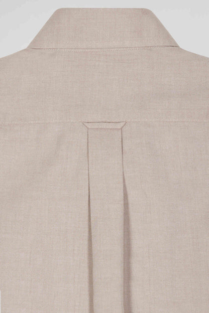 Regular Plain Brown Cotton Twill Shirt With Button-Down Collar_07