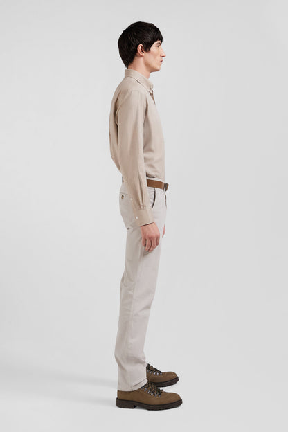 Regular Plain Brown Cotton Twill Shirt with Button-Down Collar_H24CHECL0015_MAC_09