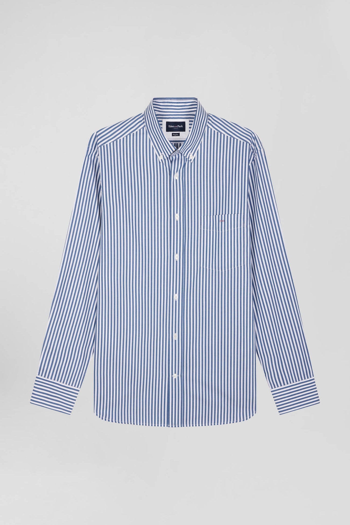 Regular Blue Striped Cotton Poplin Shirt_H24CHECL0016_BLF7_03