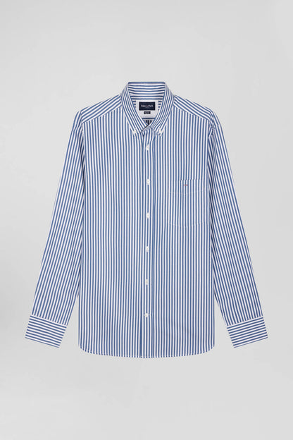 Regular Blue Striped Cotton Poplin Shirt_H24CHECL0016_BLF7_03