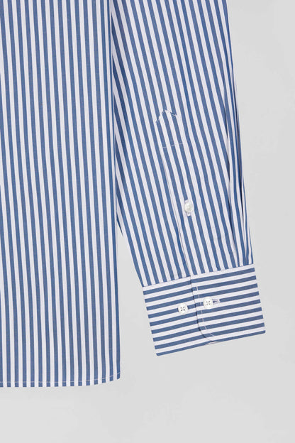 Regular Blue Striped Cotton Poplin Shirt_H24CHECL0016_BLF7_07