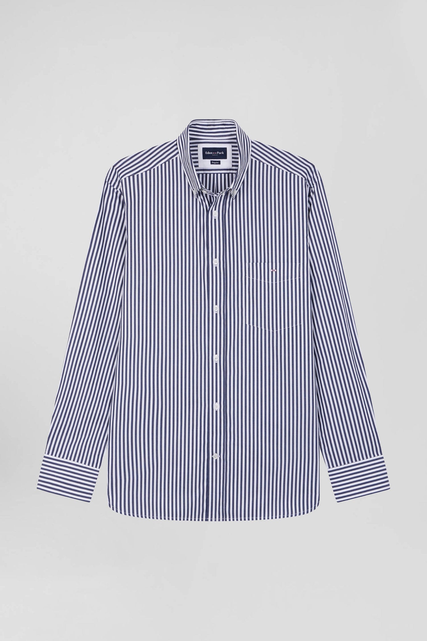 Regular Navy Blue Striped Cotton Poplin Shirt_H24CHECL0016_BLF_03