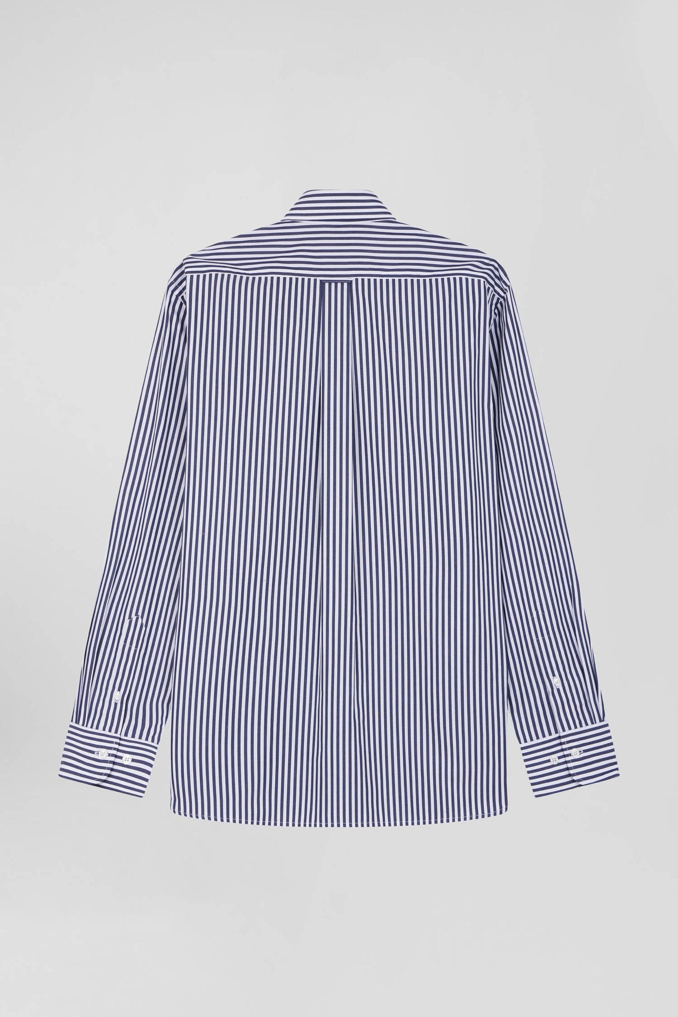 Regular Navy Blue Striped Cotton Poplin Shirt_H24CHECL0016_BLF_05