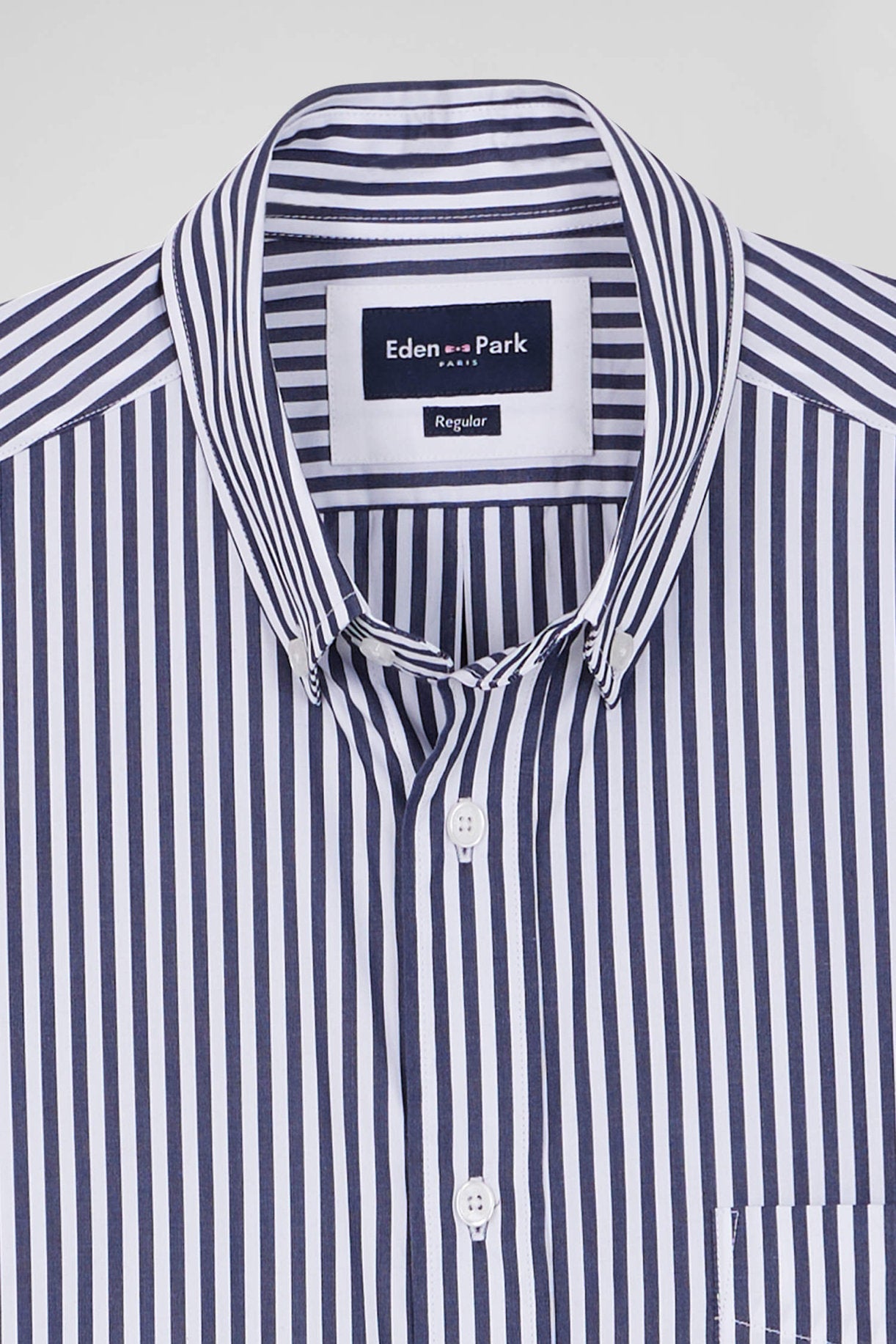 Regular Navy Blue Striped Cotton Poplin Shirt_H24CHECL0016_BLF_07