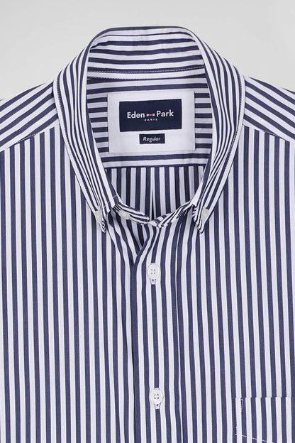 Regular Navy Blue Striped Cotton Poplin Shirt_H24CHECL0016_BLF_07