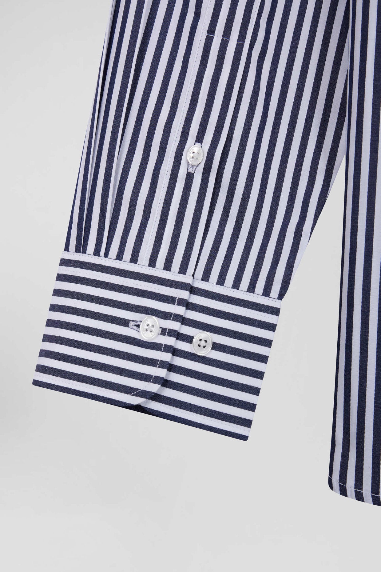 Regular Navy Blue Striped Cotton Poplin Shirt_H24CHECL0016_BLF_08