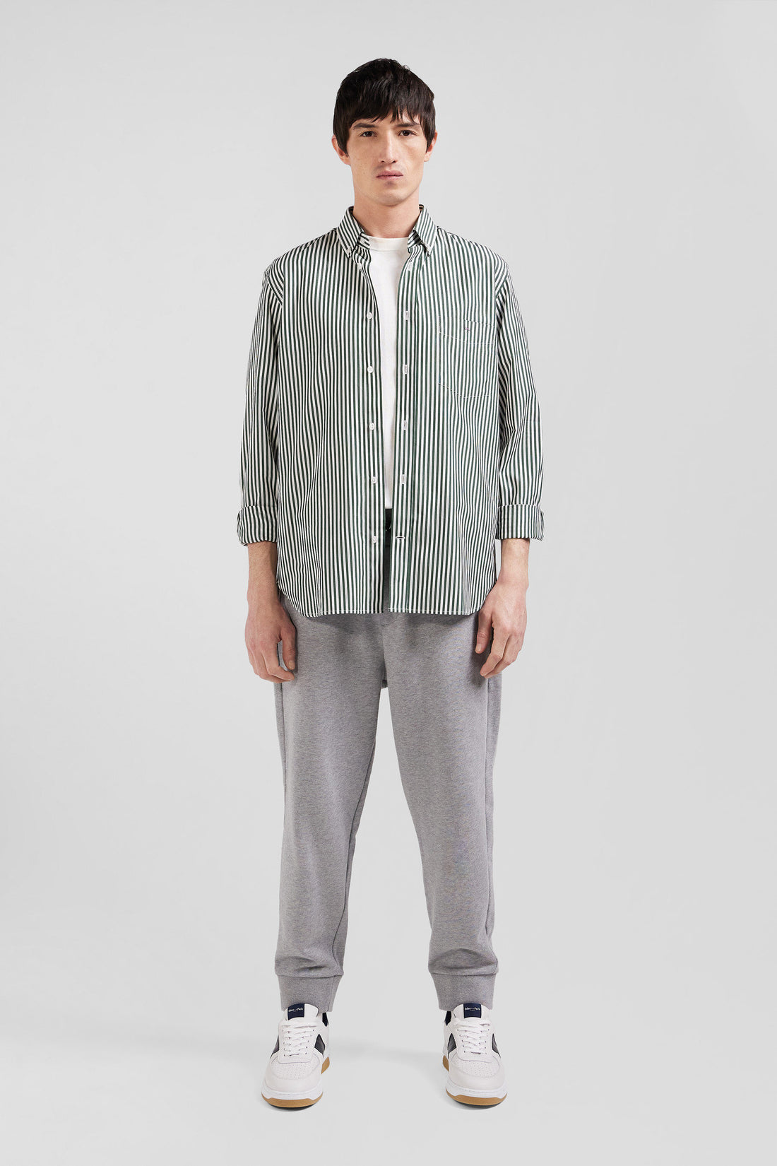 Green Striped Cotton Poplin Shirt Regular Fit_H24CHECL0016_VEF_02