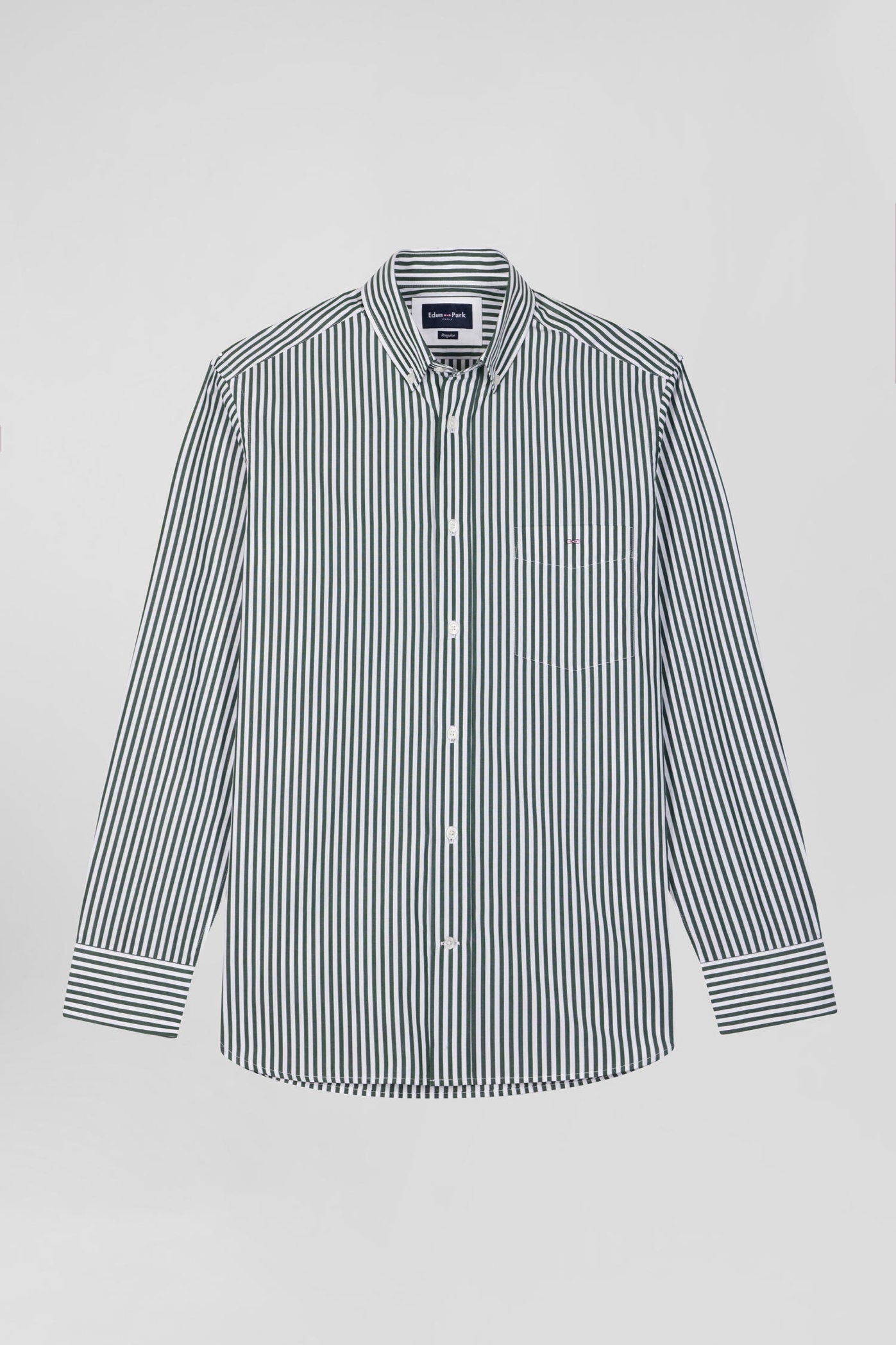 Green Striped Cotton Poplin Shirt Regular Fit_H24CHECL0016_VEF_03