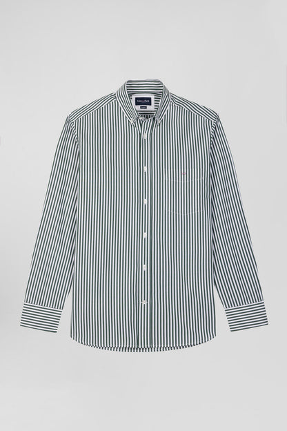 Green Striped Cotton Poplin Shirt Regular Fit_H24CHECL0016_VEF_03