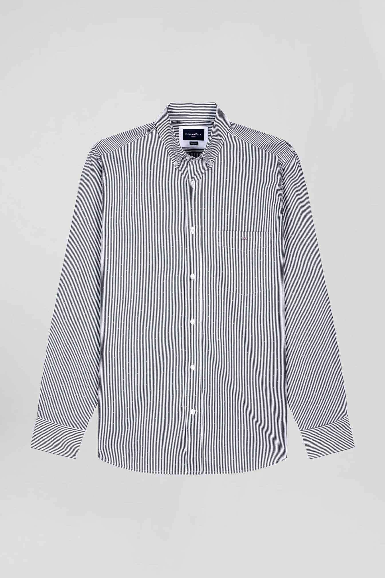 Regular Navy Blue Striped Cotton Jacquard Shirt_04