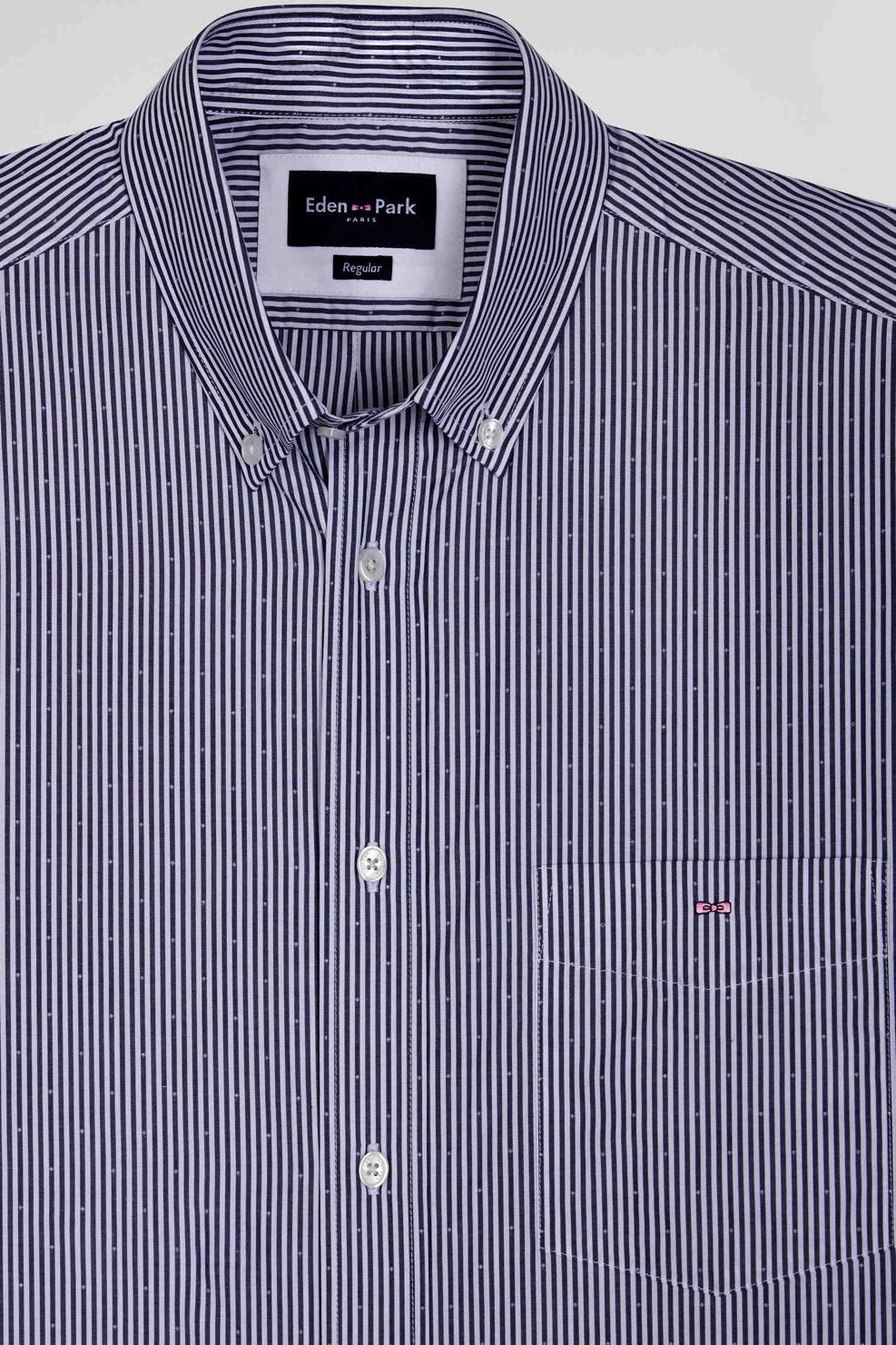 Regular Navy Blue Striped Cotton Jacquard Shirt_06