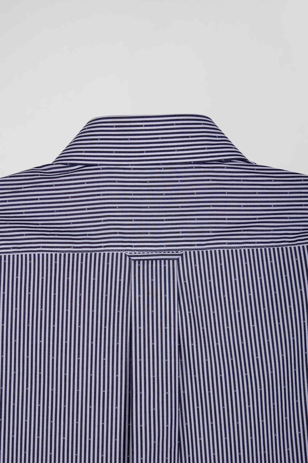 Regular Navy Blue Striped Cotton Jacquard Shirt_08