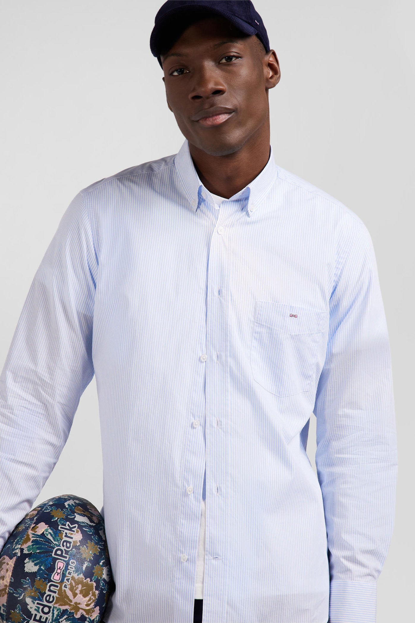 Regular Sky Blue Striped Cotton Jacquard Shirt_01