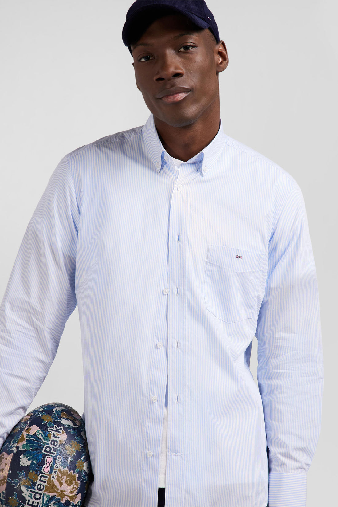 Regular Sky Blue Striped Cotton Jacquard Shirt_H24CHECL0019_BLM_01