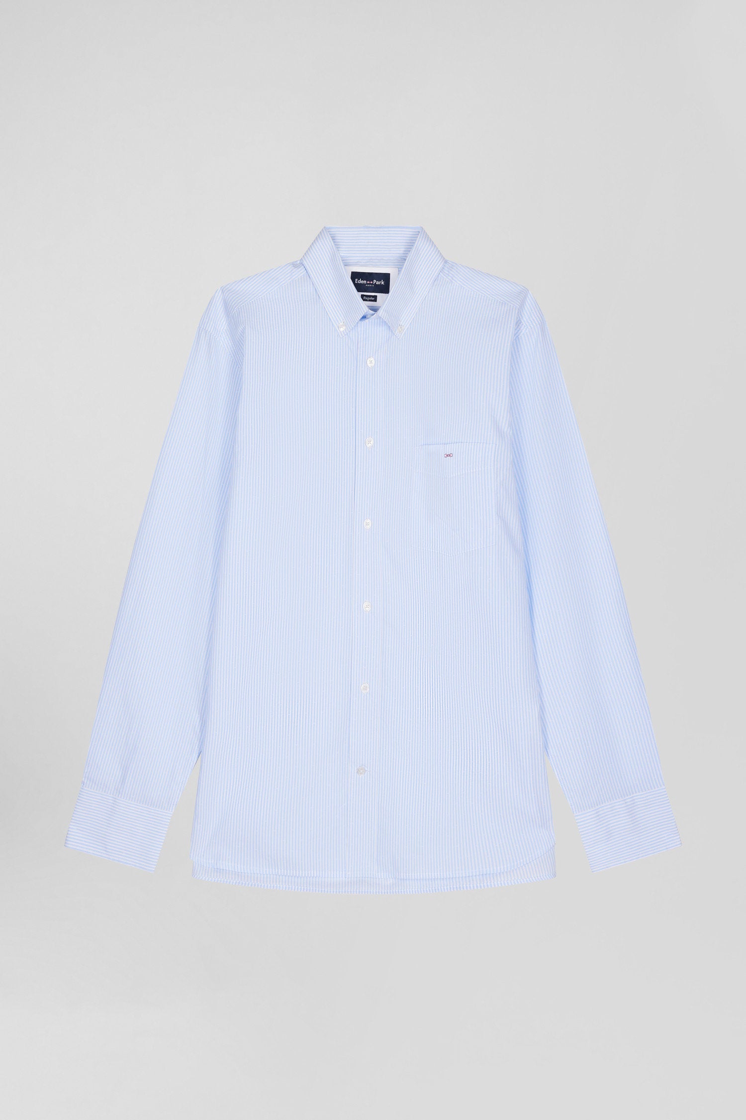 Regular Sky Blue Striped Cotton Jacquard Shirt_04