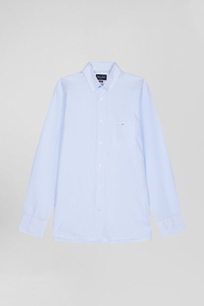 Regular Sky Blue Striped Cotton Jacquard Shirt_04