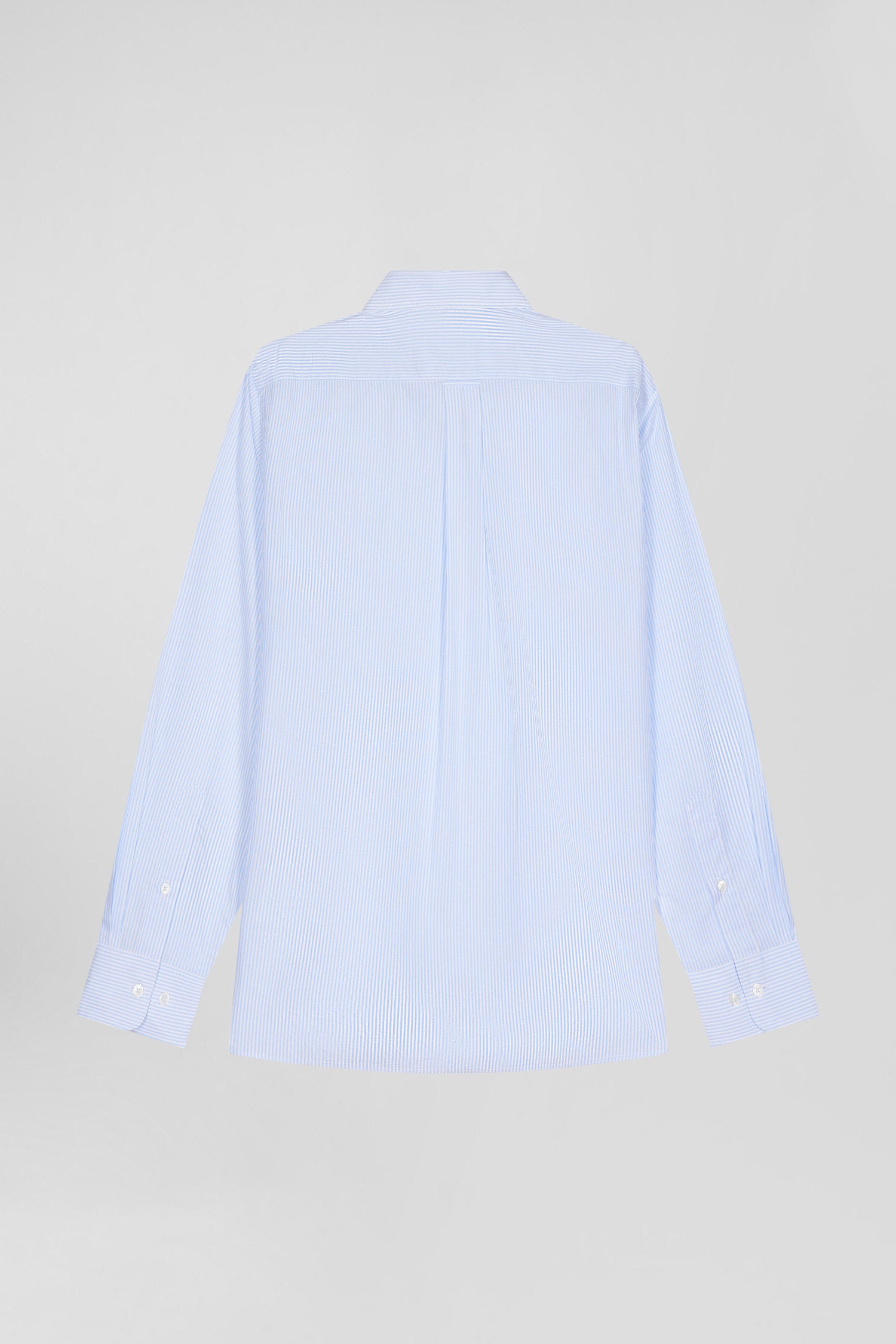 Regular Sky Blue Striped Cotton Jacquard Shirt_05