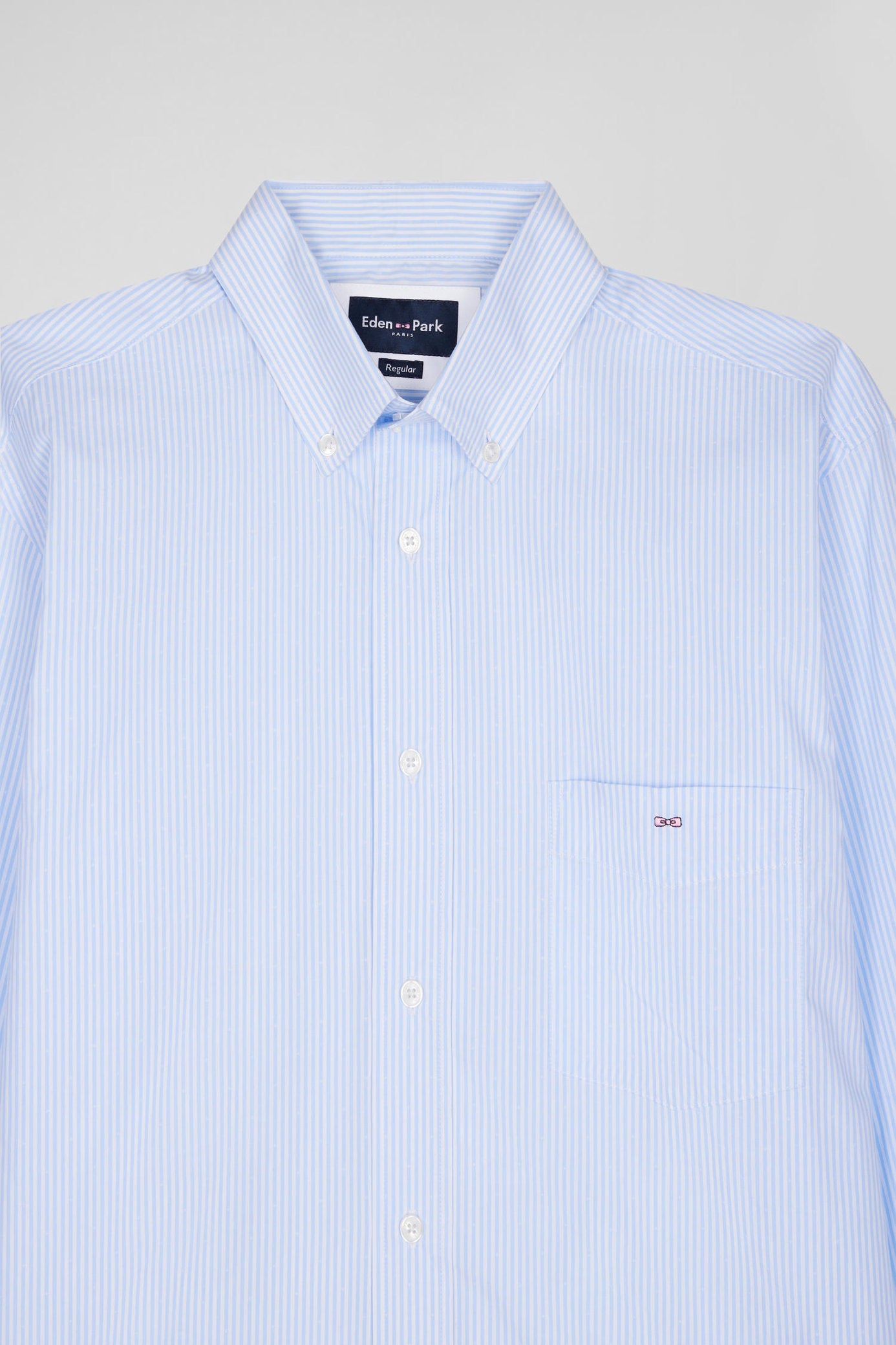 Regular Sky Blue Striped Cotton Jacquard Shirt_06