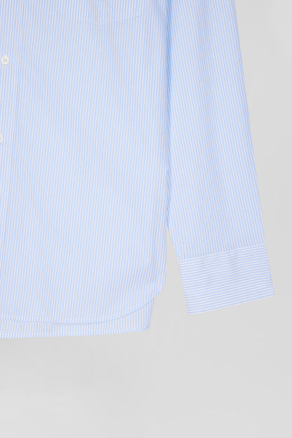 Regular Sky Blue Striped Cotton Jacquard Shirt_07