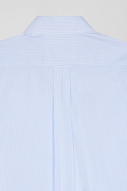 Regular Sky Blue Striped Cotton Jacquard Shirt_08