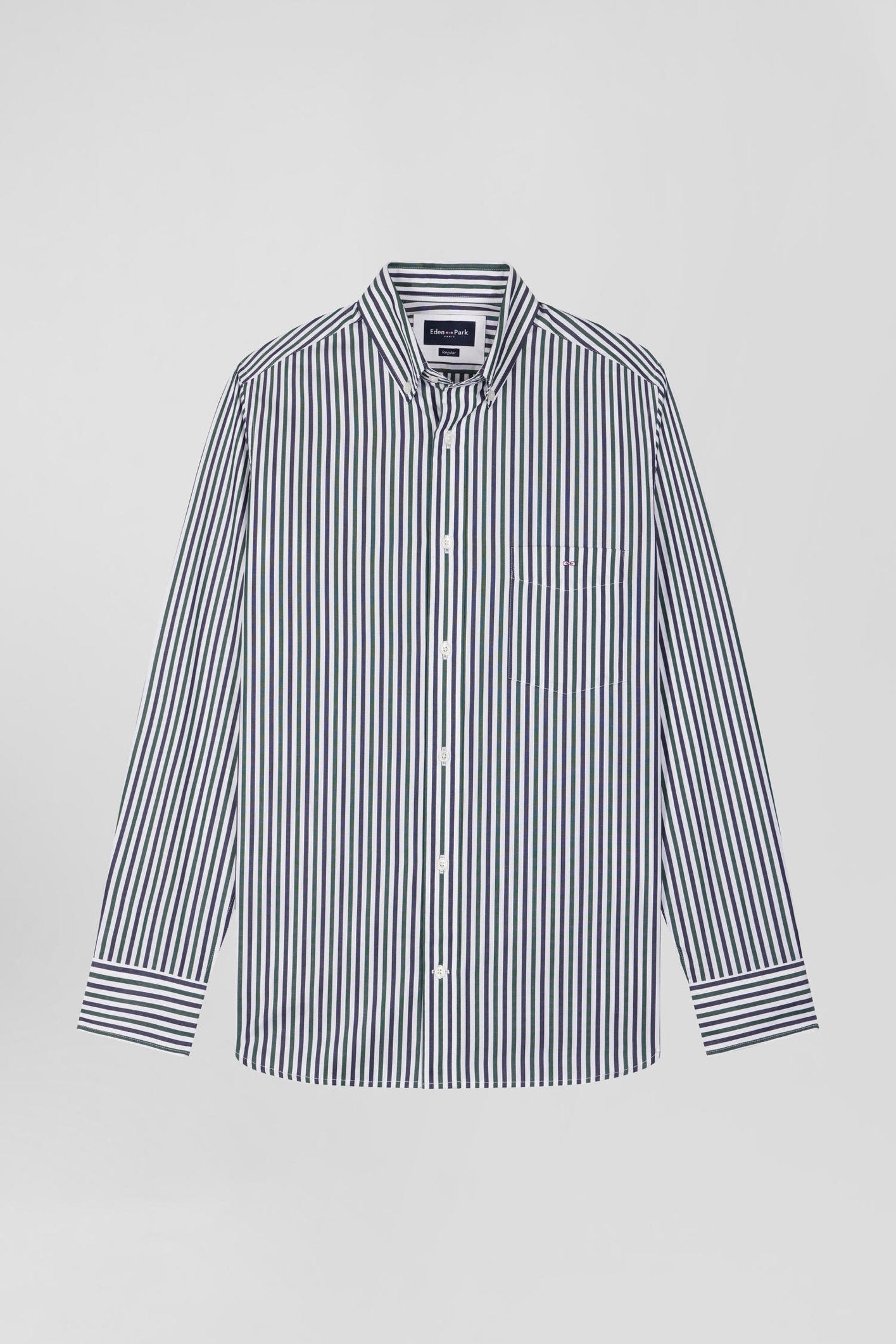 Green Striped Cotton Poplin Shirt Regular Fit_H24CHECL0021_VEF_03