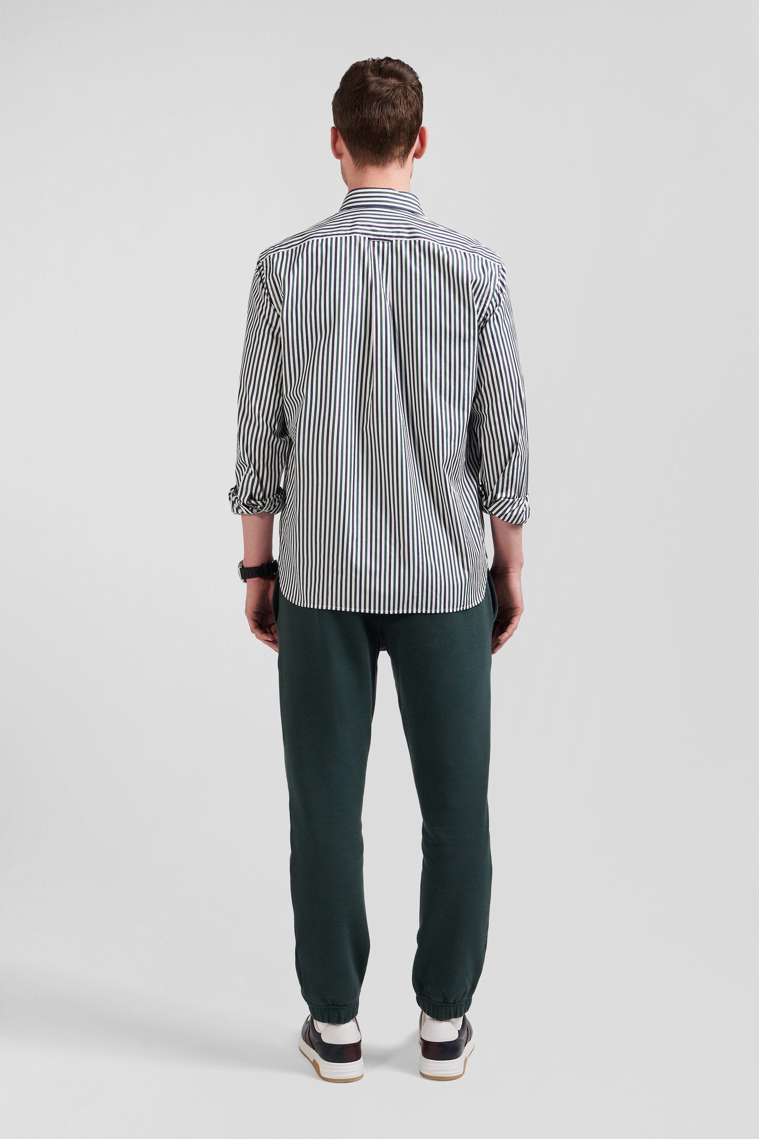 Green Striped Cotton Poplin Shirt Regular Fit_H24CHECL0021_VEF_04