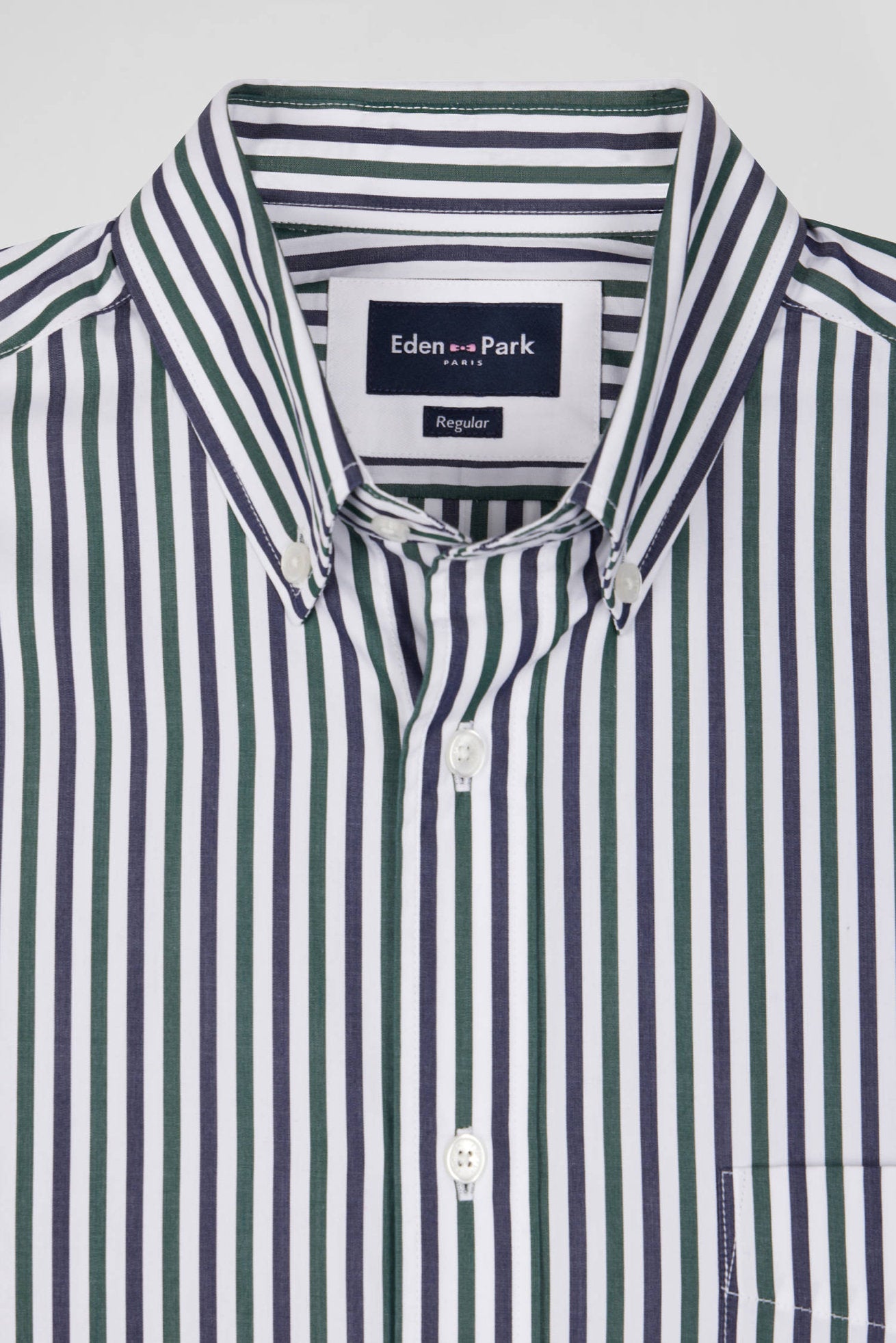 Green Striped Cotton Poplin Shirt Regular Fit_H24CHECL0021_VEF_06