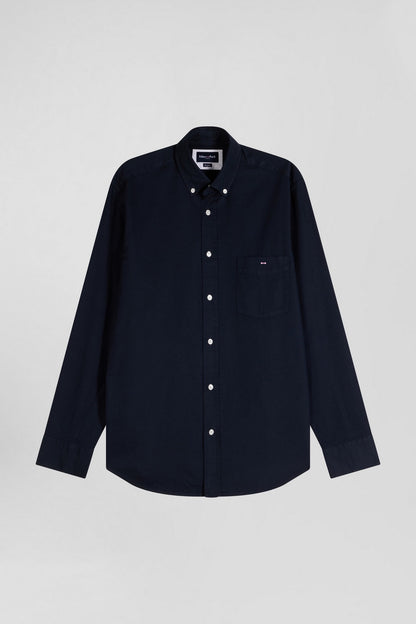 Regular Plain Navy Blue PiquŽ Cotton Shirt_H24CHECL0034_BLF_03