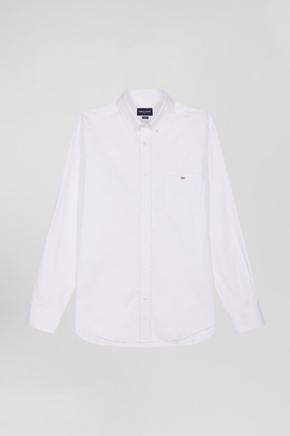 Regular Plain White Mixed Stretch Cotton Shirt_04