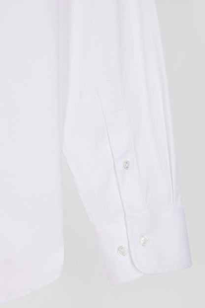 Regular Plain White Mixed Stretch Cotton Shirt_08