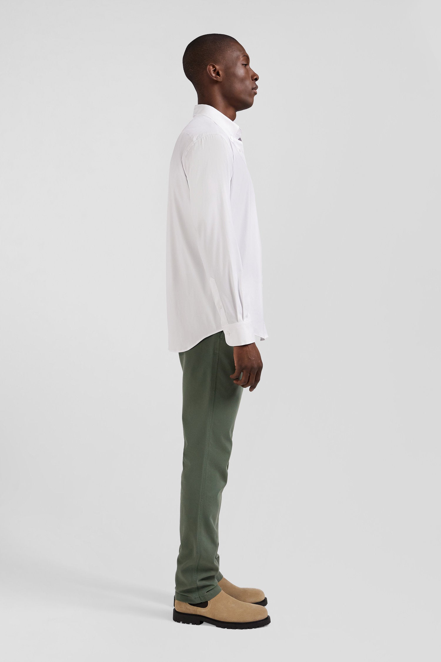 Regular Plain White Mixed Stretch Cotton Shirt_10