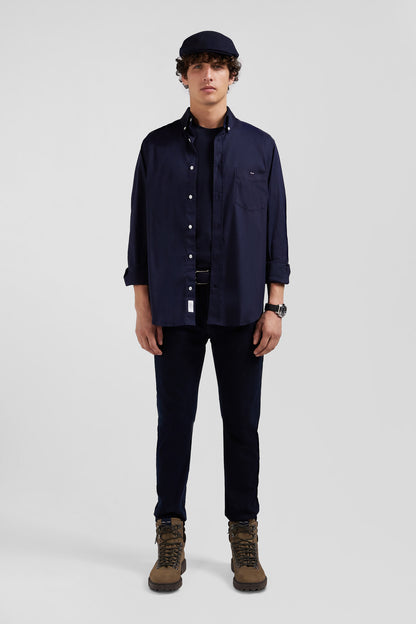 Regular Plain Navy Blue Mixed Stretch Cotton Shirt_02