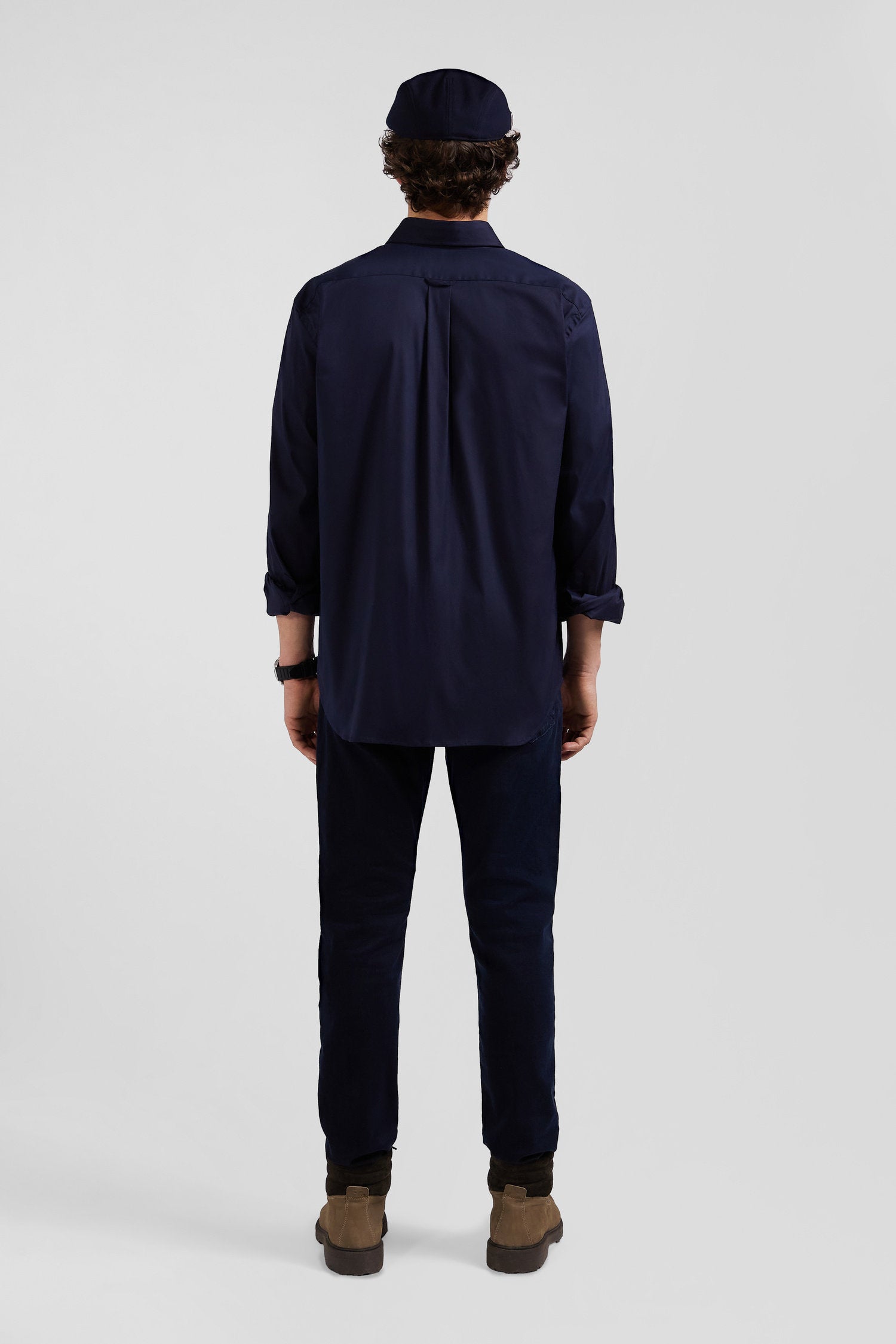 Regular Plain Navy Blue Mixed Stretch Cotton Shirt_03