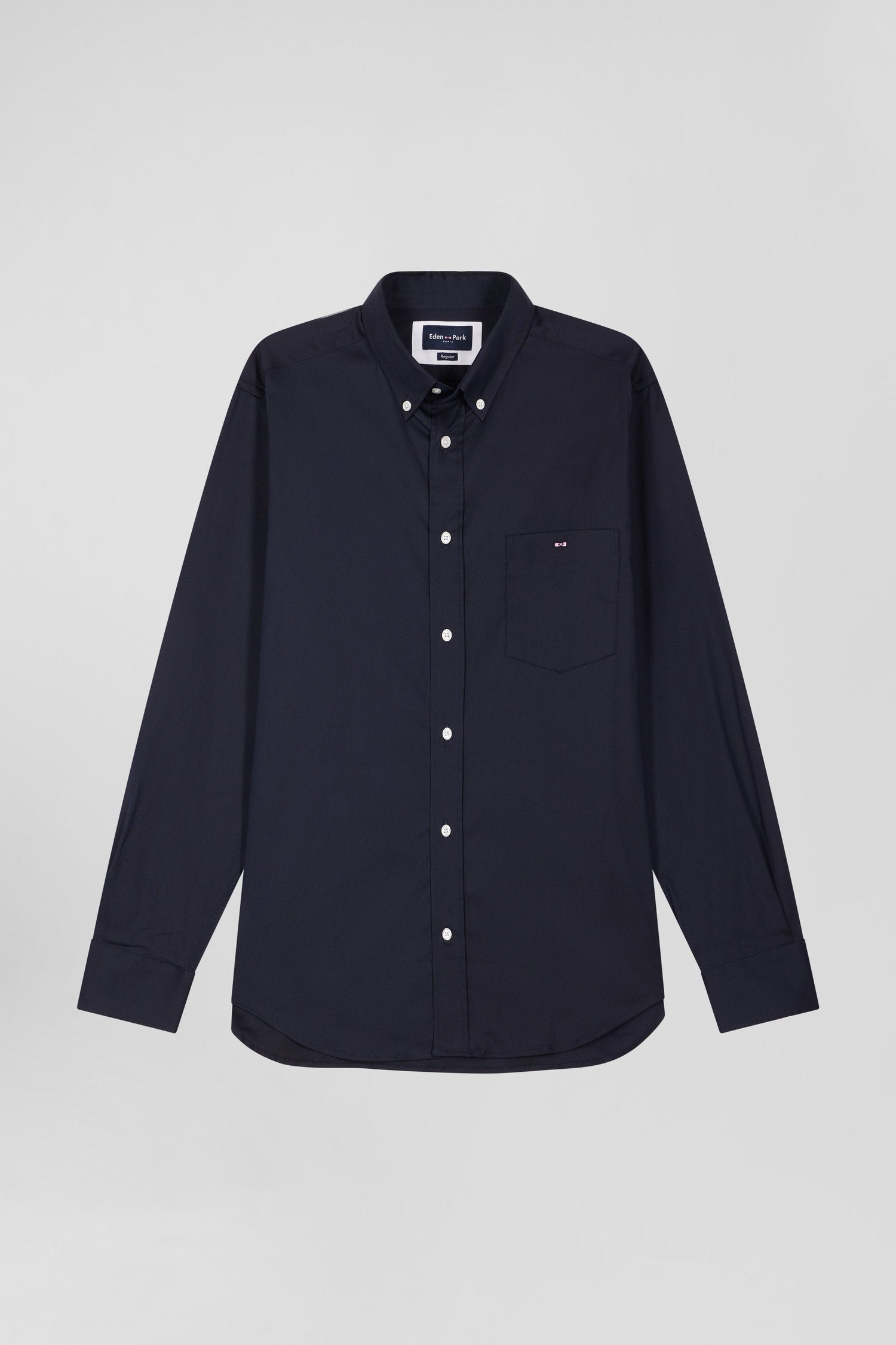 Regular Plain Navy Blue Mixed Stretch Cotton Shirt_04