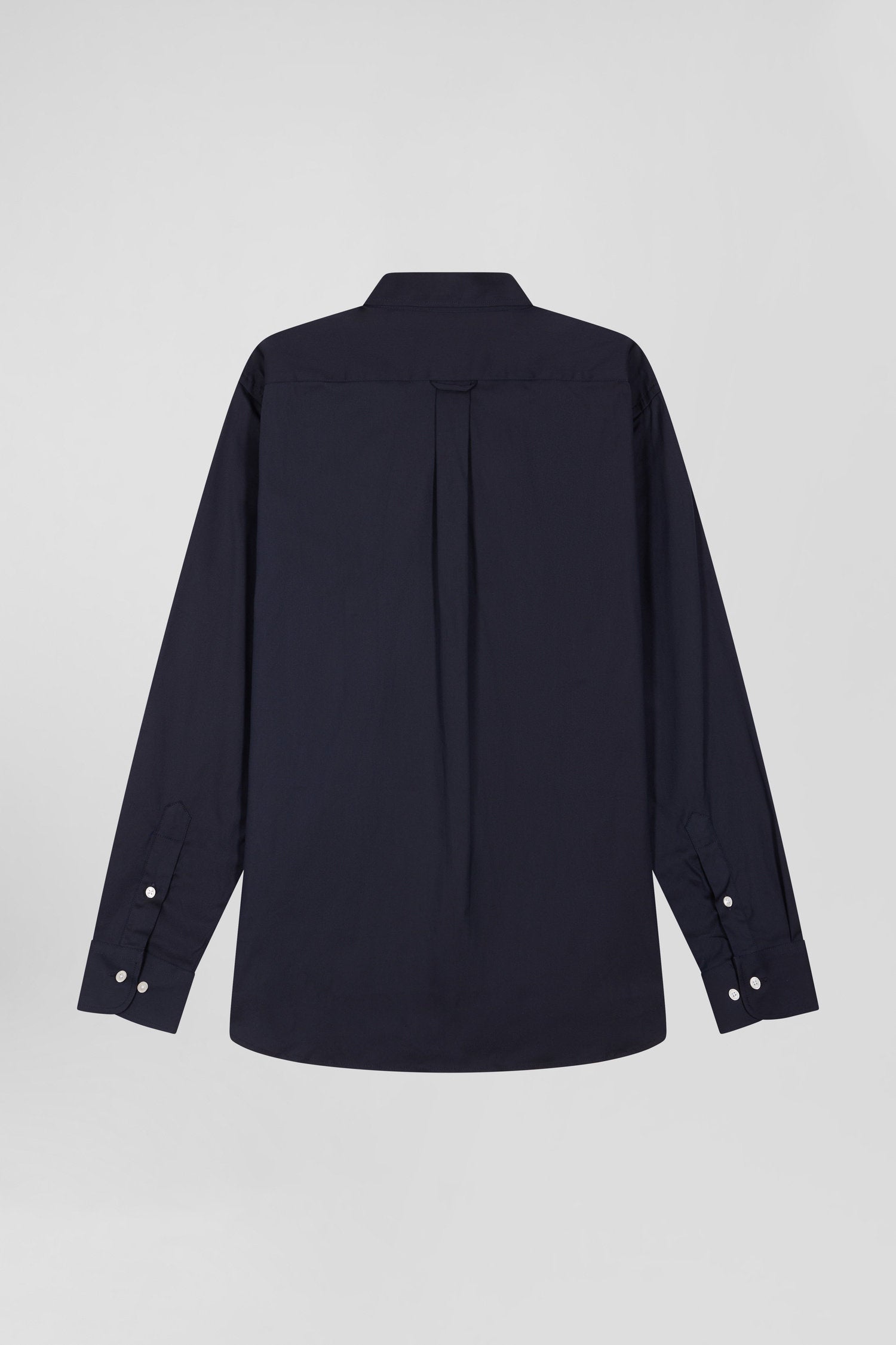 Regular Plain Navy Blue Mixed Stretch Cotton Shirt_05