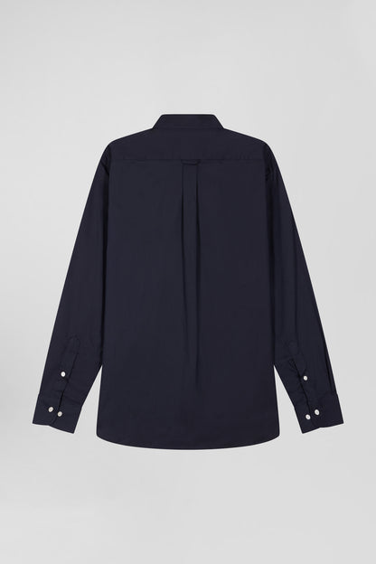 Regular Plain Navy Blue Mixed Stretch Cotton Shirt_05