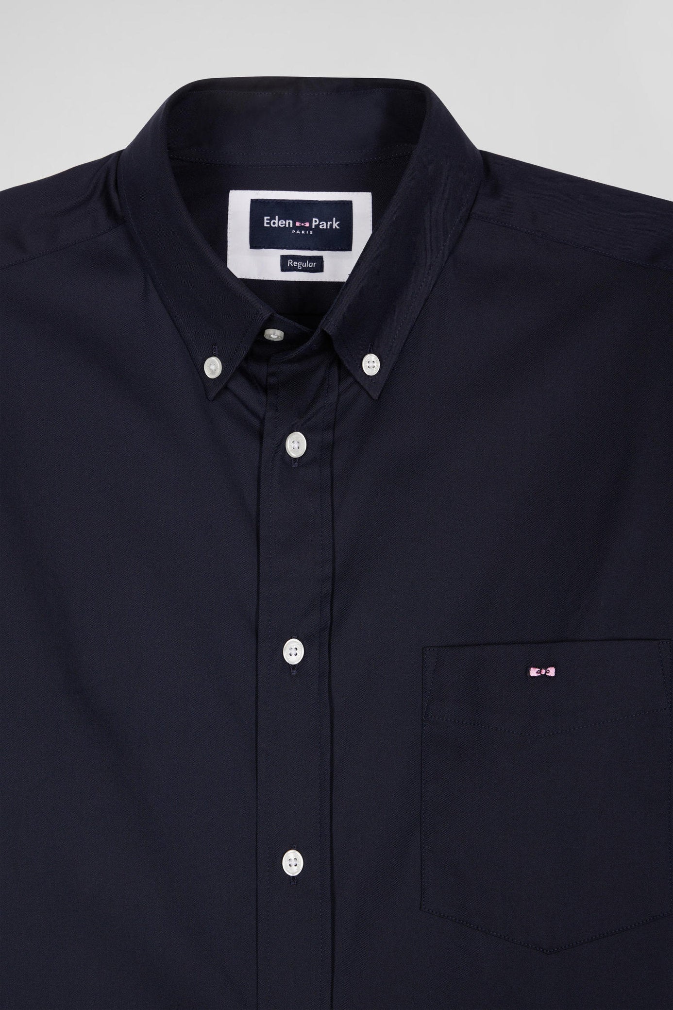 Regular Plain Navy Blue Mixed Stretch Cotton Shirt_06